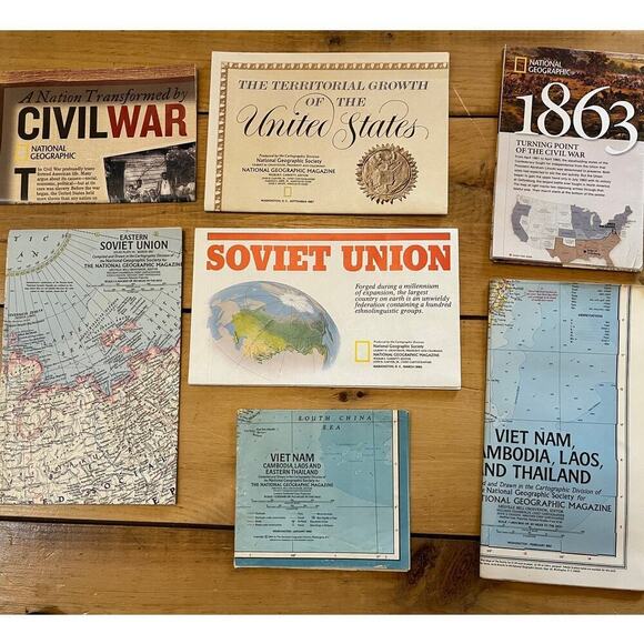 7 VTG National Geographic maps/posters.Civil War 1863 Soviet Union vietnam - Picture 1 of 2